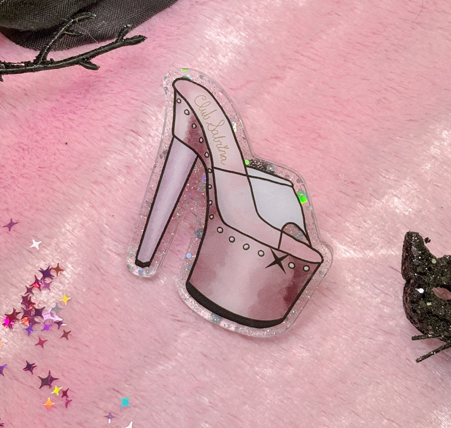 STRIPPER HEEL Acrylic Pin - Club Sabrina