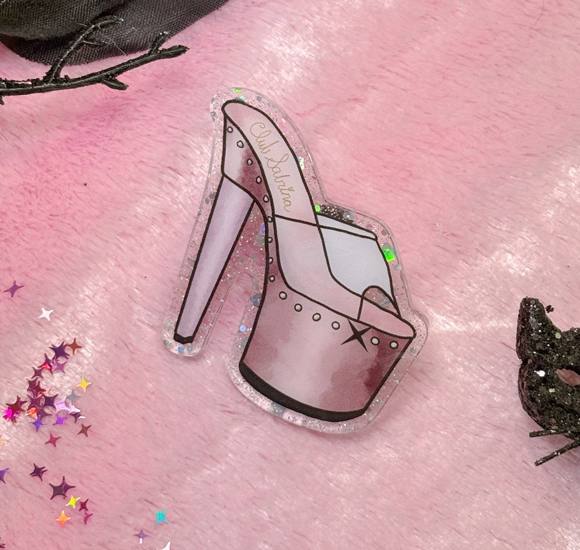 STRIPPER HEEL Acrylic Pin - Club Sabrina